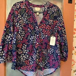 St. John's Bay Floral Print Shirt - Pink and Blue